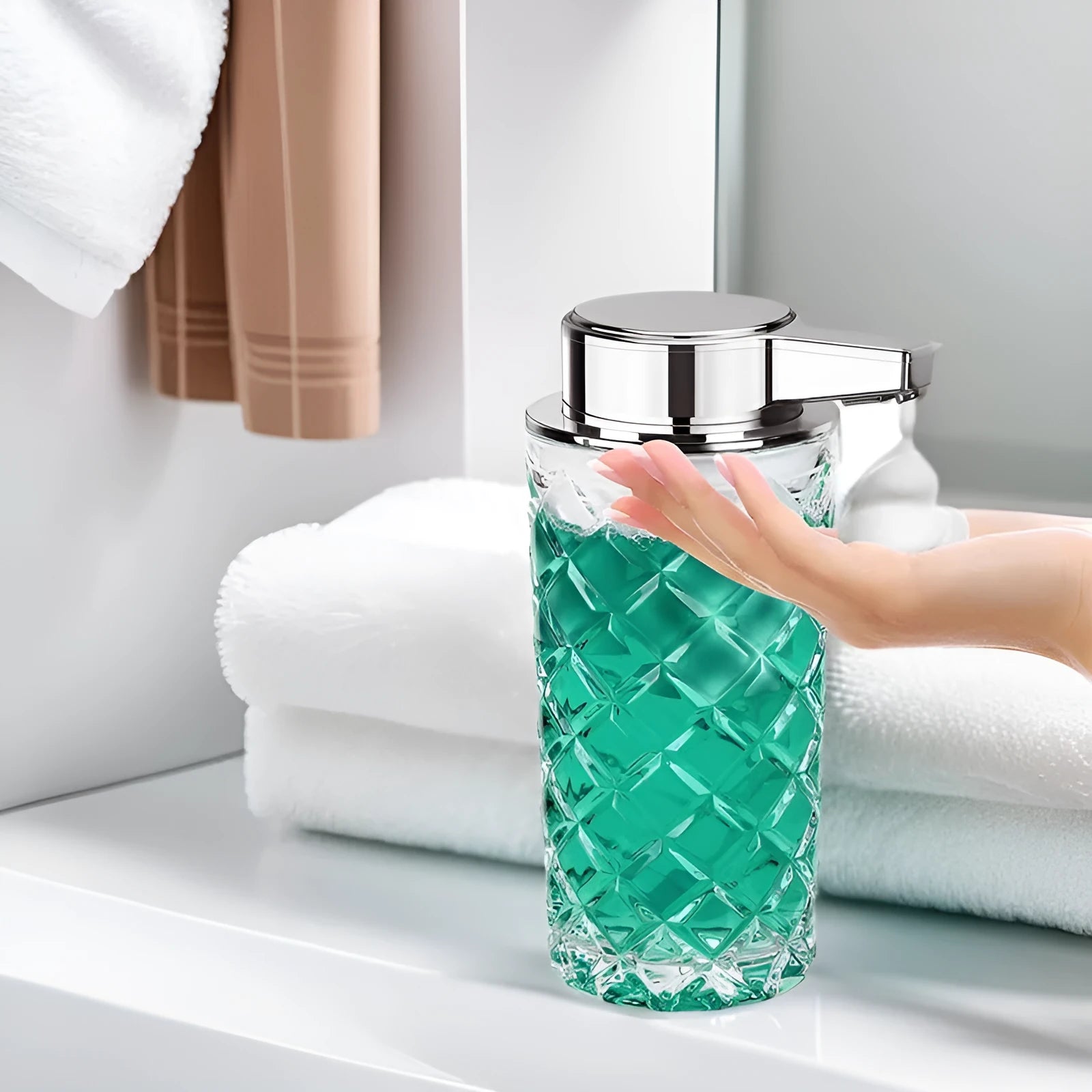 Automatic intelligent charging soap dispenser with plated silver shell and Type-C port.