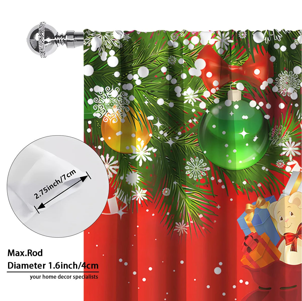 3D digitally printed Christmas curtain panel in a modern style, made from polyester fabric.