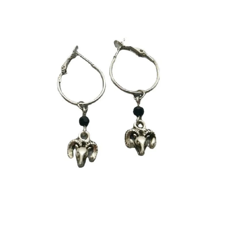 Silver round ring earrings with Tibetan antelope design, European American style alloy construction