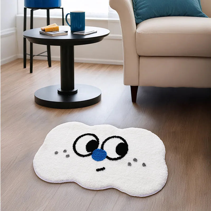 Cartoon cloud printed bathroom mat in polyester with cashmere-like pile