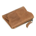 Genuine cowhide leather coin purse in multiple colours showing stitching detail and anti-theft swiping function