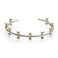Stainless steel C-shaped bracelet with rivet-shaped bean beads and adjustable alloy chain in steel gold colour