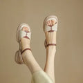 Khaki chunky heel platform open toe sandals for women made from leather
