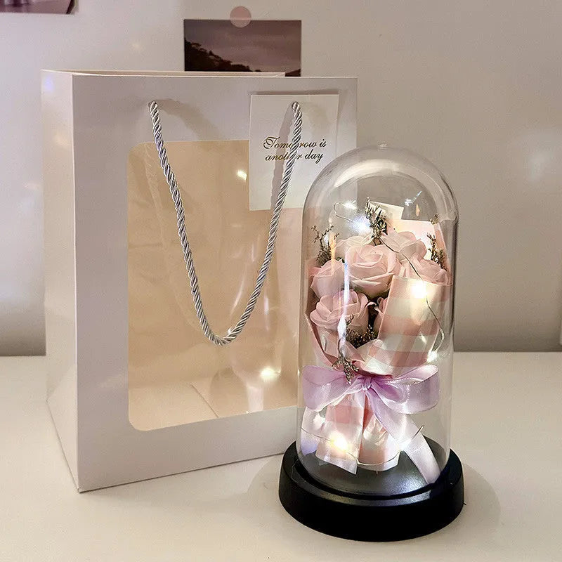 Artificial bionic bouquet arrangement with reusable tote bag in gradient blue colour option