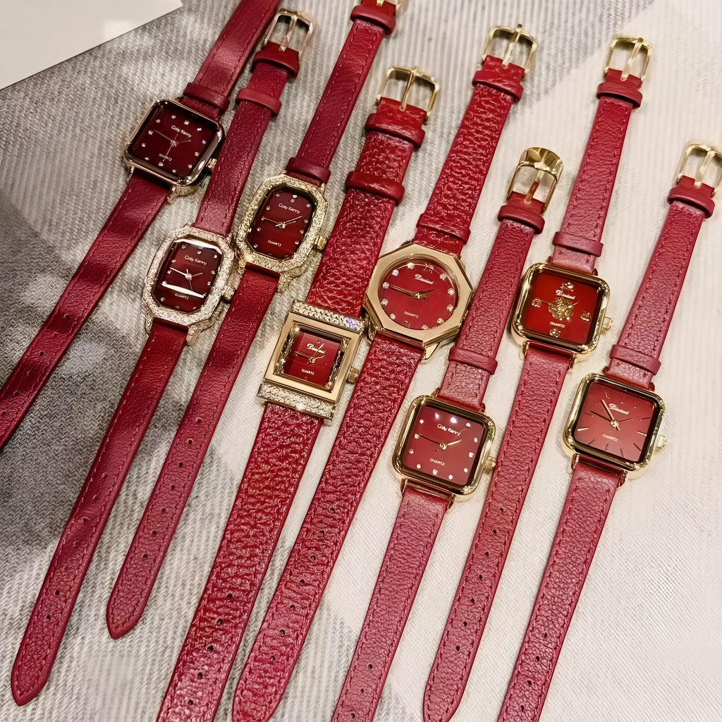 Alloy Ankela Red women's wristwatch with Chinese style design, 8mm thick case