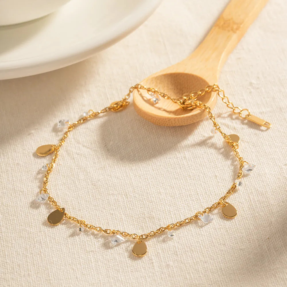 Stainless steel women's anklet with geometric water drop tassel design in JDAW2303012 colour