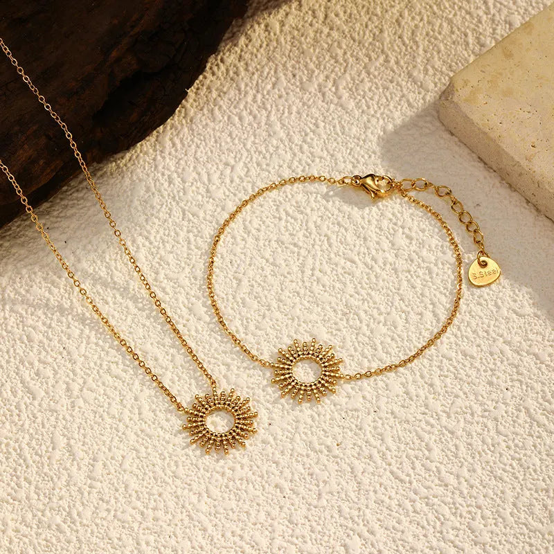Sunflower Series women's jewellery set with geometric chain bracelet and necklace