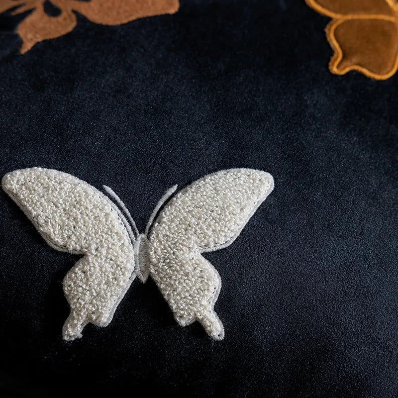 Square 45x45 cm cushion with Chinese style butterfly embroidery in beige, black, or purple