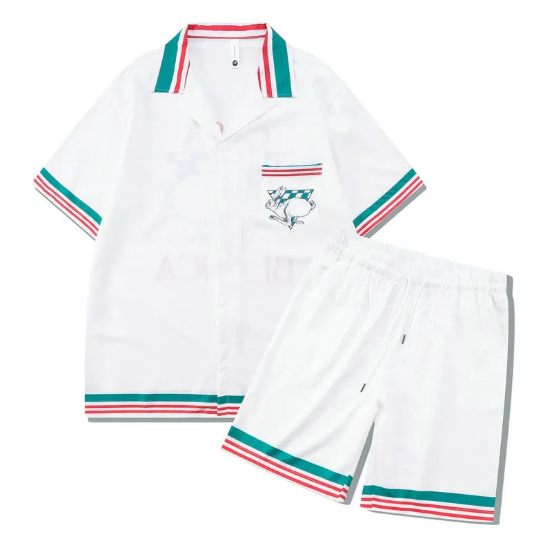 Plaid print beach outfit with matching short sleeve shirt and trousers on a mannequin