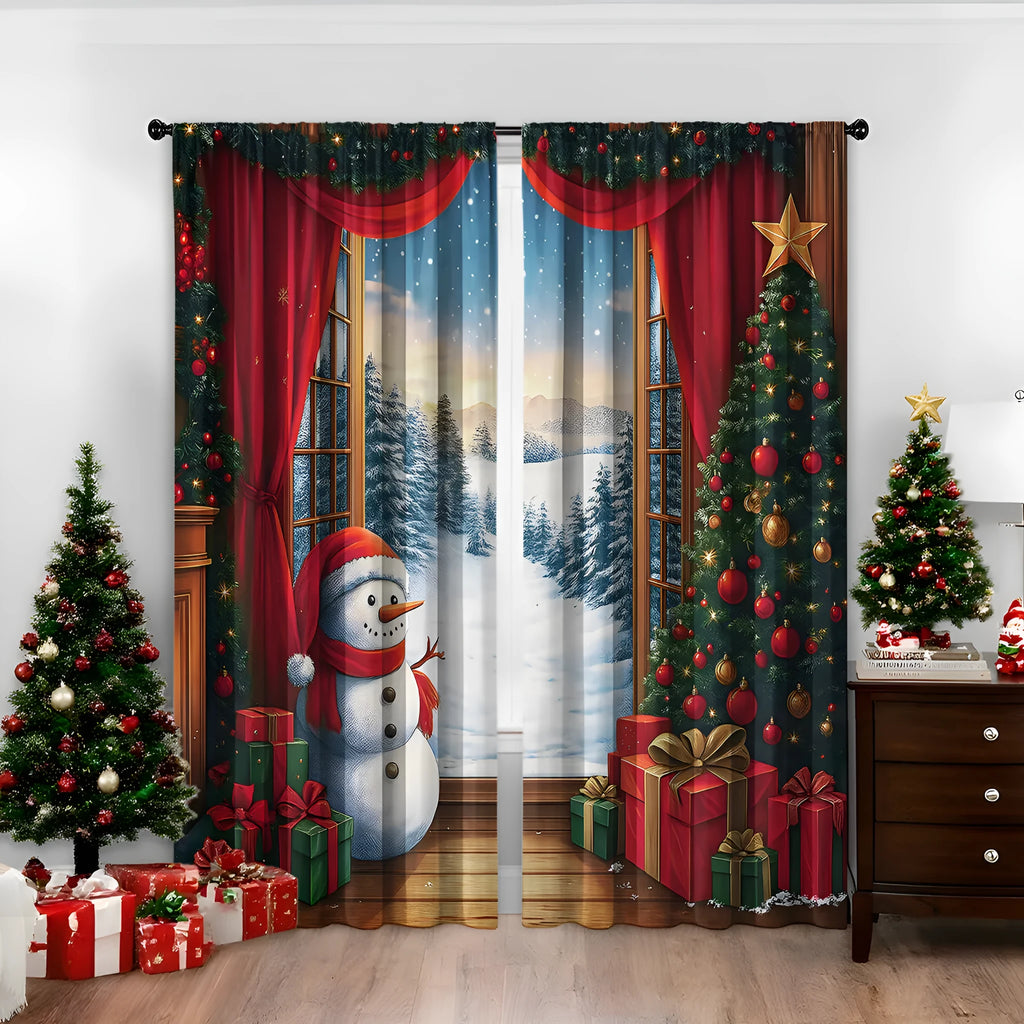 3D digitally printed Christmas curtain panel in a modern style, made from polyester fabric.