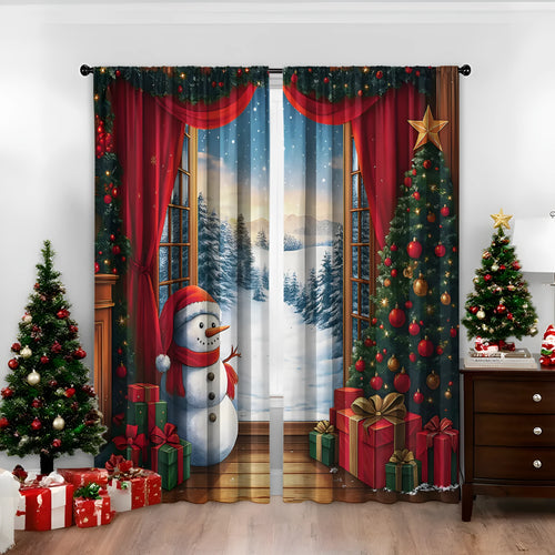 3D digitally printed Christmas curtain panel in a modern style, made from polyester fabric.