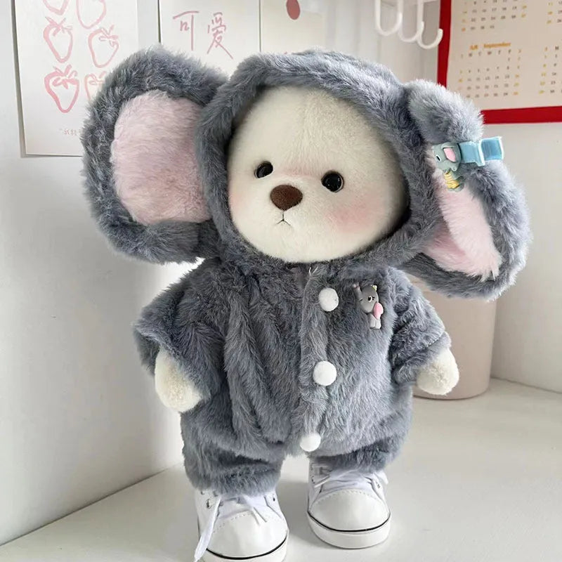 Grey elephant print plush jumpsuit for 30cm Lina bear dolls