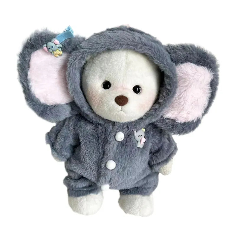 Grey elephant print plush jumpsuit for 30cm Lina bear dolls