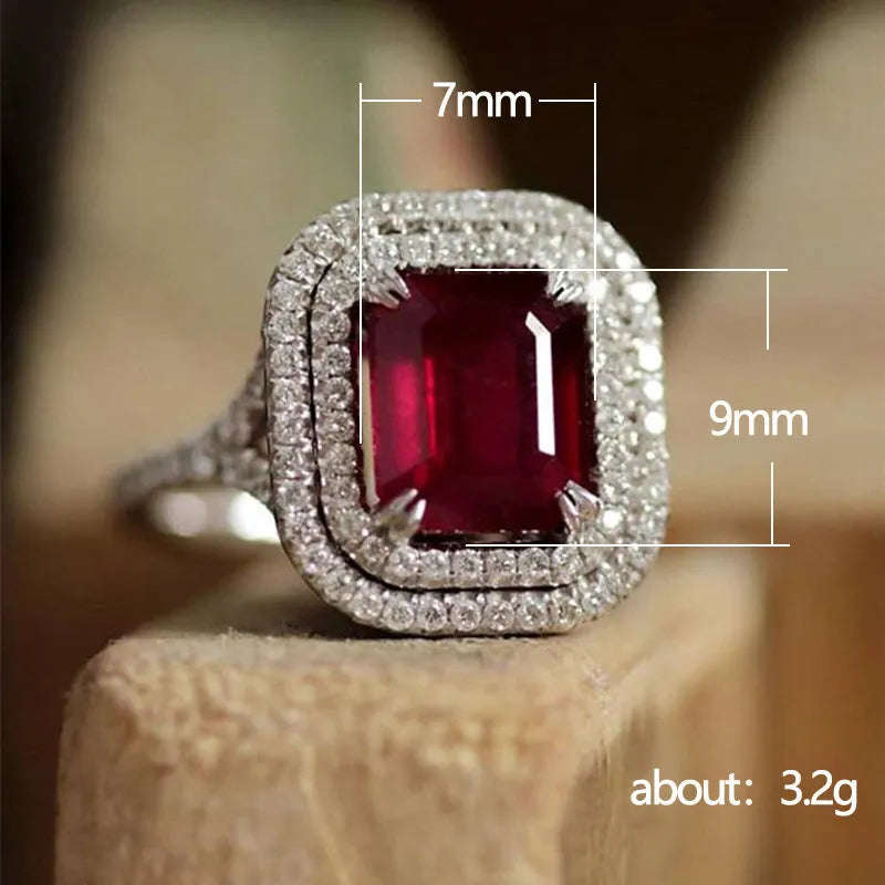 Copper square princess ring with rhinestone centre in F827 red colour, shown in geometric profile