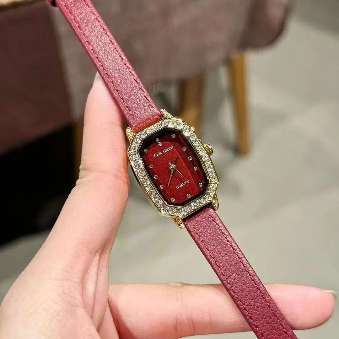 Alloy Ankela Red women's wristwatch with Chinese style design, 8mm thick case