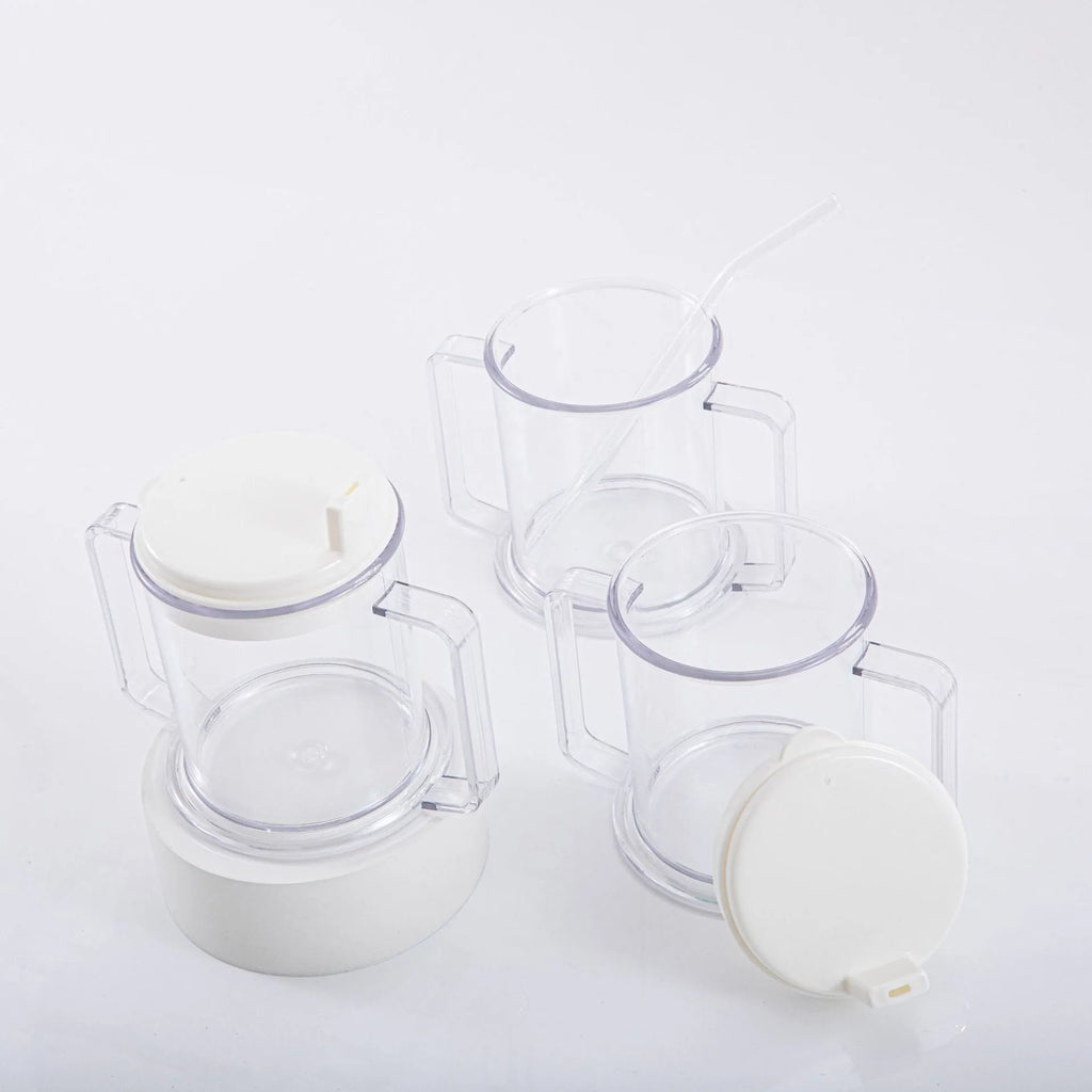 Transparent spill-proof drinking cup showing modern minimalist design