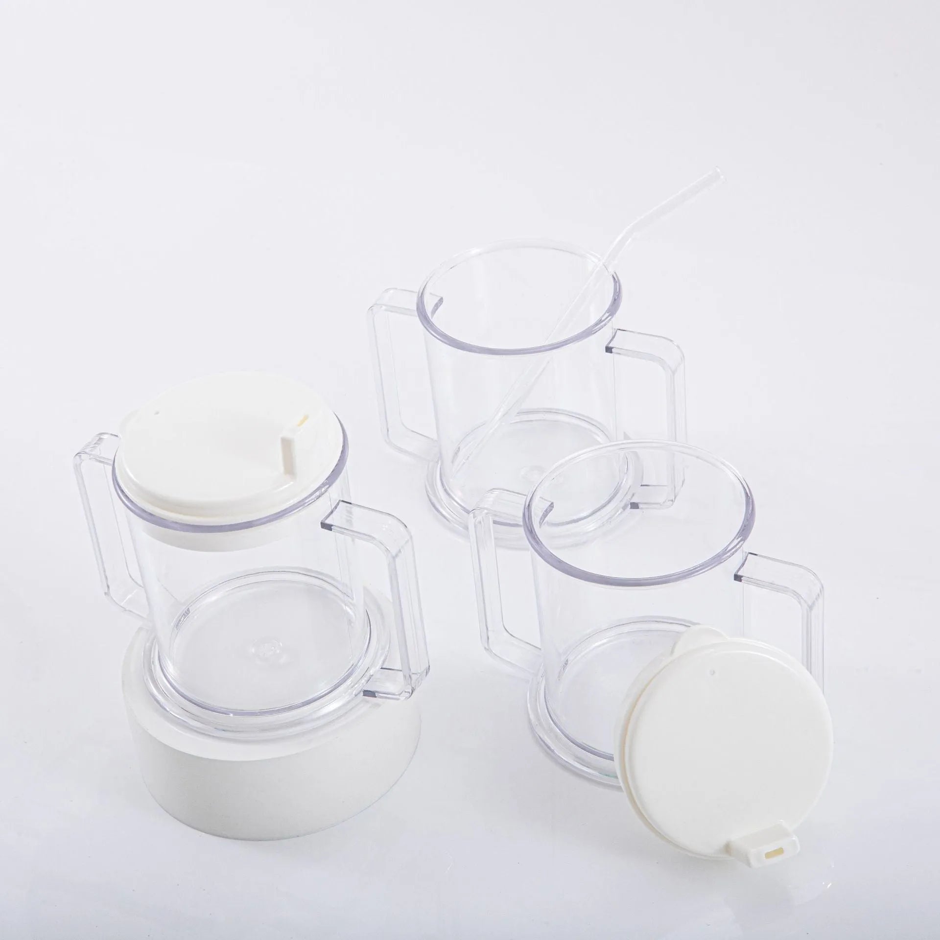 Transparent spill-proof drinking cup showing modern minimalist design