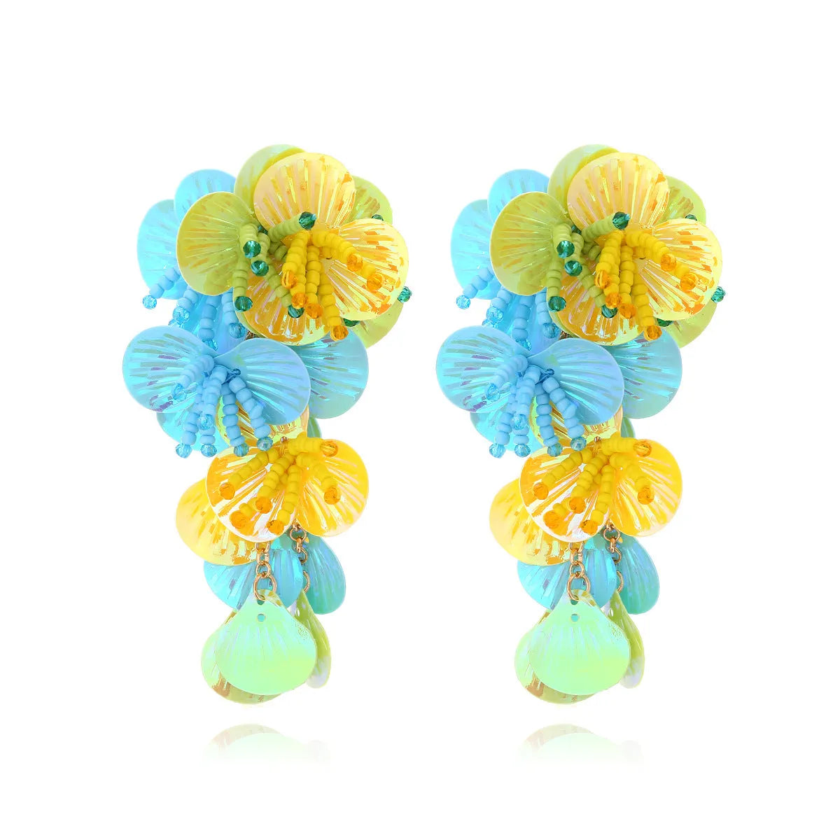 Handmade colourful floral bead earrings with European American dopamine style design
