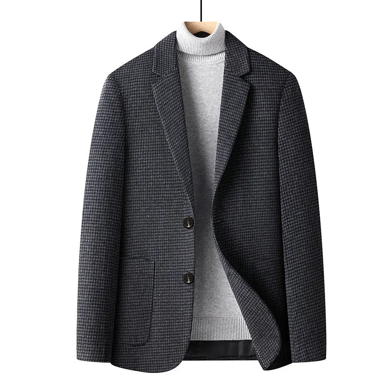 Men's grey slim fit wool blend suit jacket for autumn winter wear
