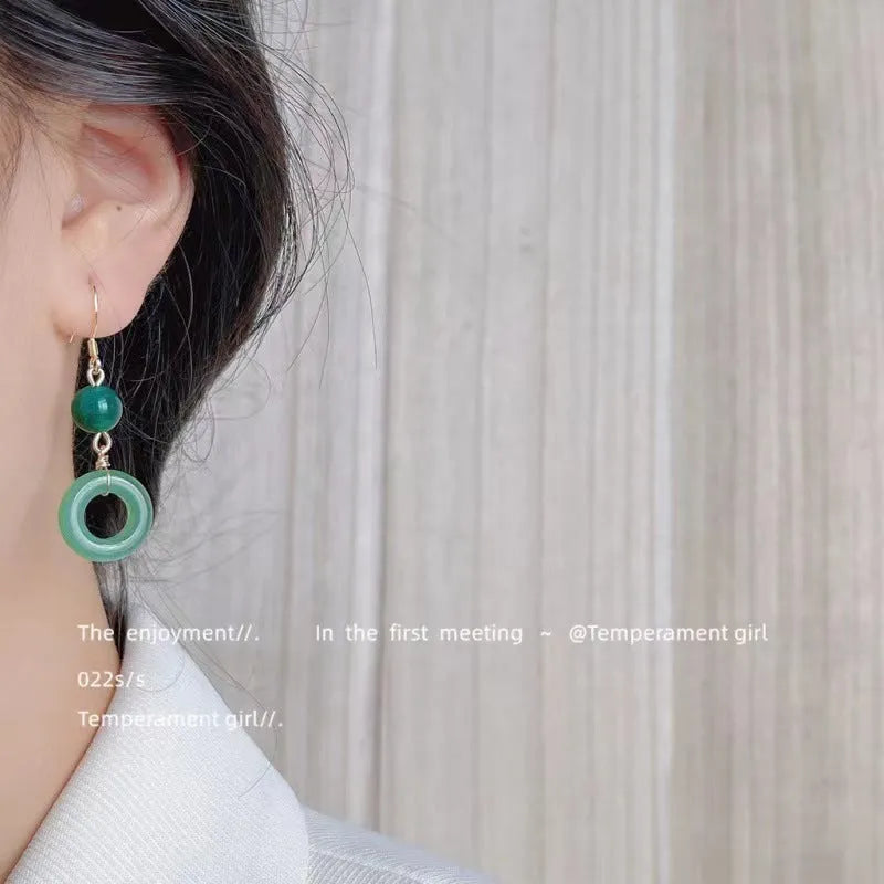Green geometric peace buckle earrings for Hanfu traditional Chinese costume accessories