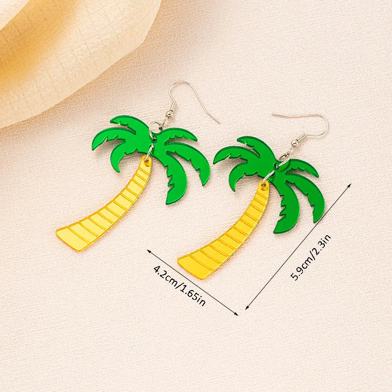 Drop shaped alloy and acrylic ear hook earrings with coconut summer design in multiple colours.