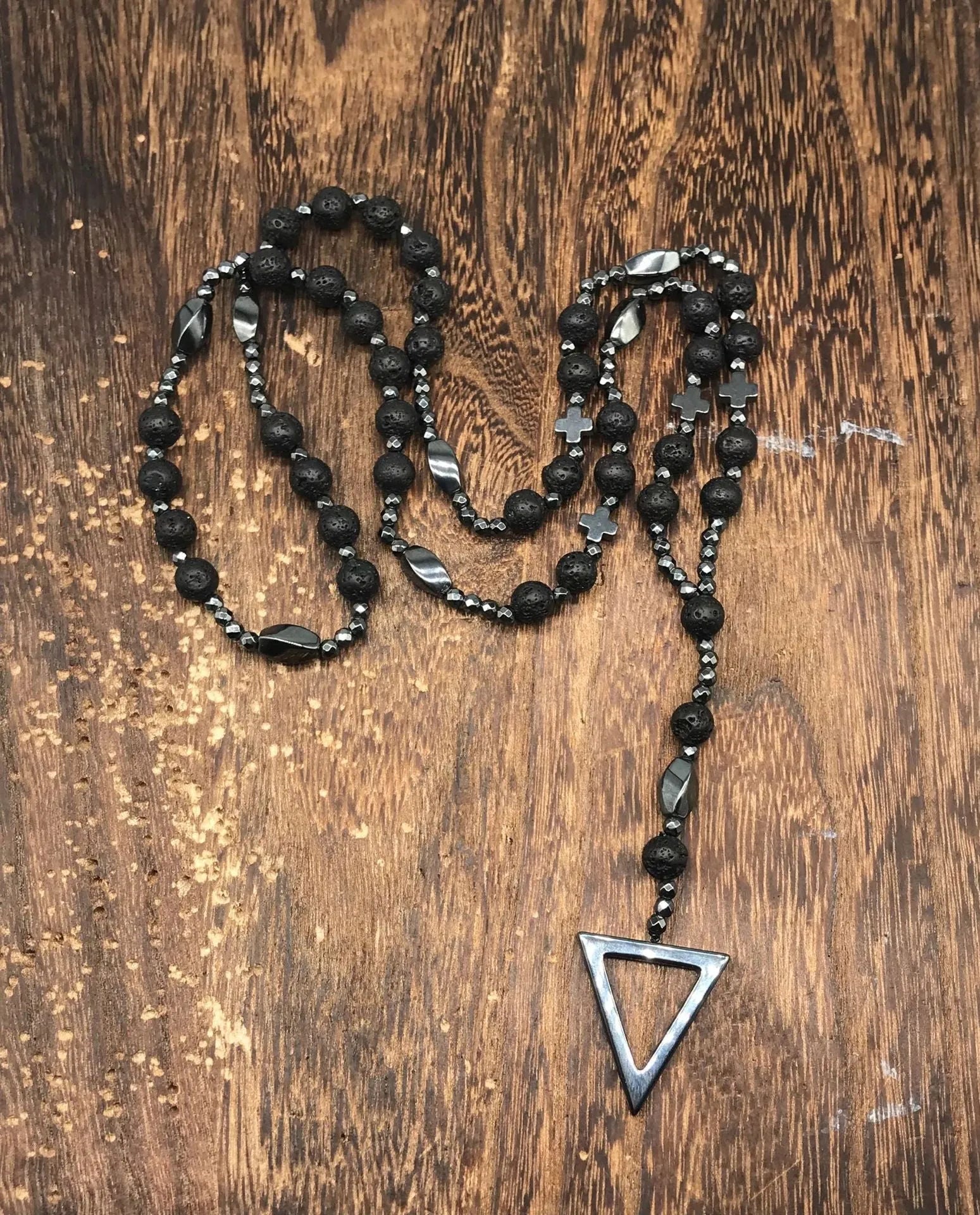 Men's stone cross pendant necklace with ball bead chain and safety lock clasp