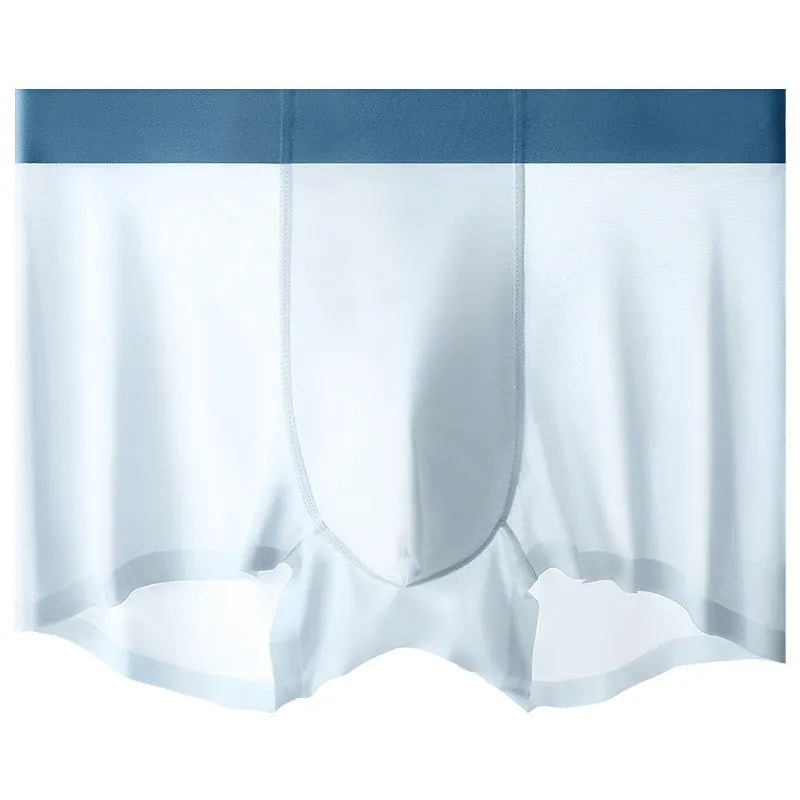Men's ice silk graphene antibacterial shorts in bean green, showing seamless design and mid waist.