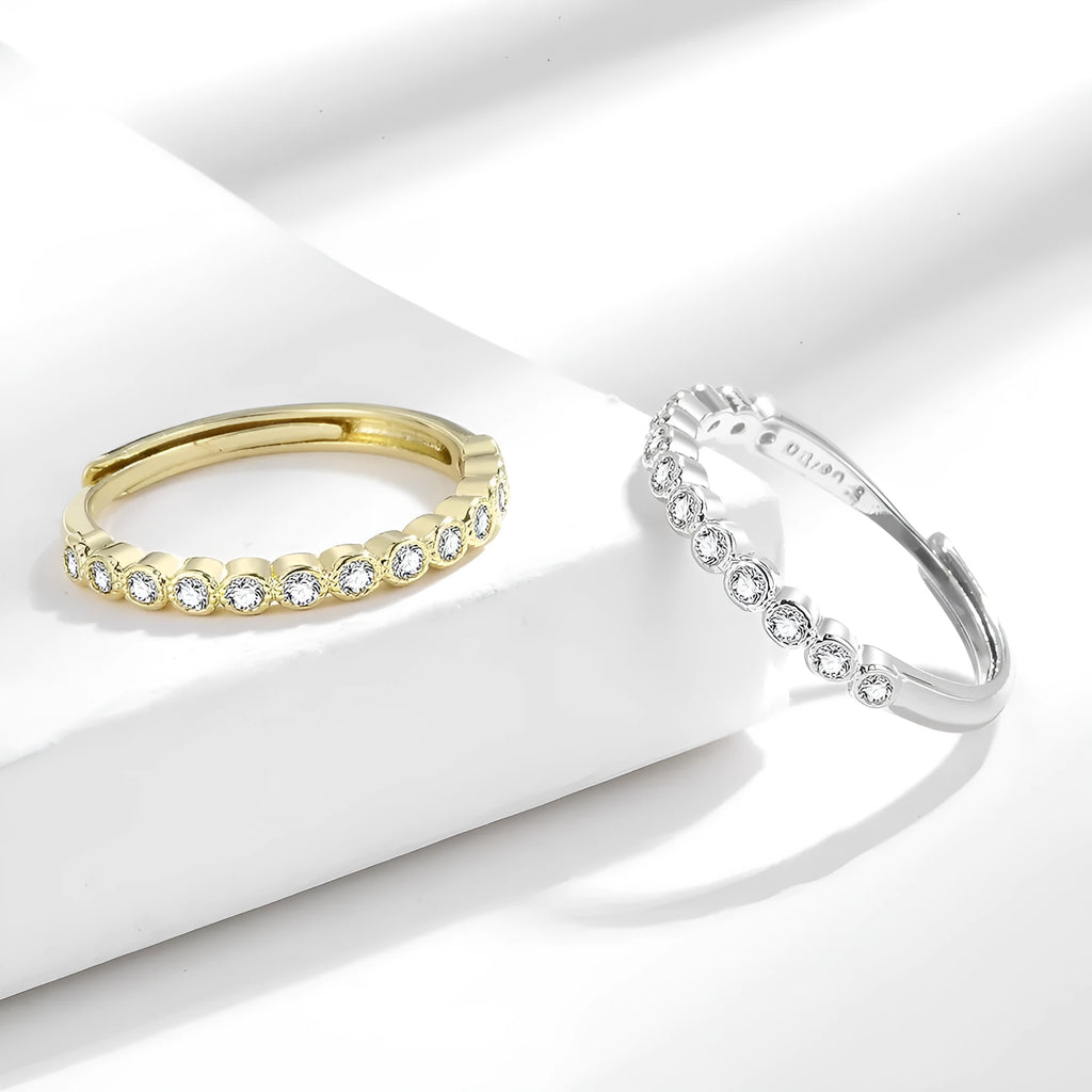 Geometric diamond tail adjustable ring in white gold colour electroplated finish