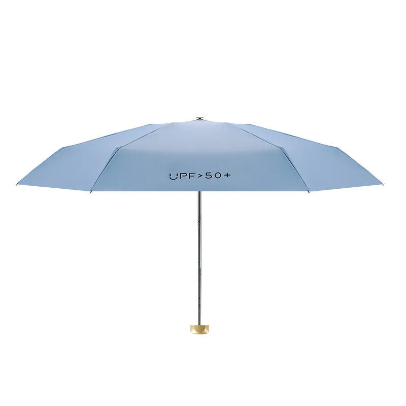 Compact five-fold sun umbrella in various colours with manual open mechanism and rubber handle