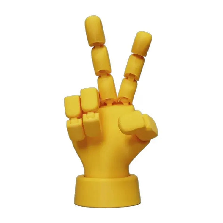 Yellow movable joint hand ornament with articulated fingers for decorative posing