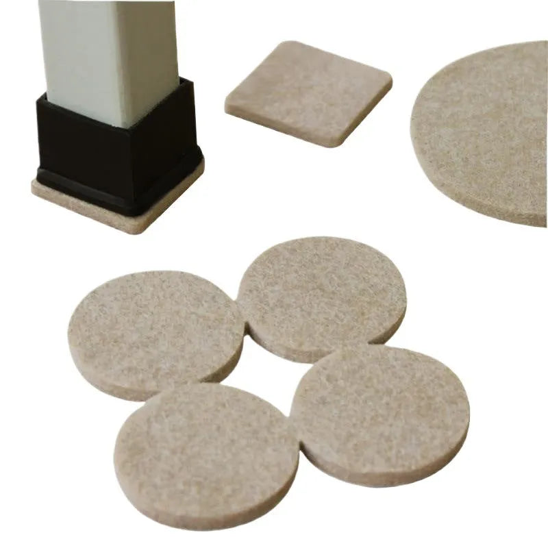 Beige plastic furniture leg stoppers in assorted square and round sizes for floor protection