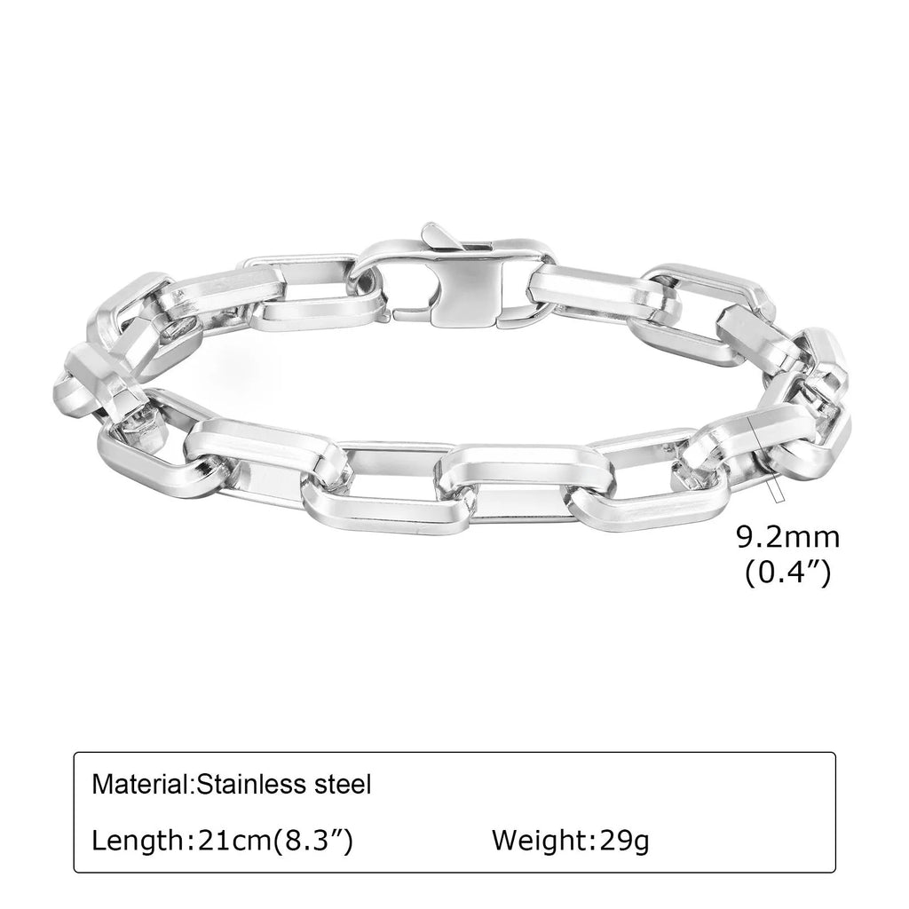 Men's simple square chain titanium steel bracelet in electroplated steel, gold, black, and retro colours.