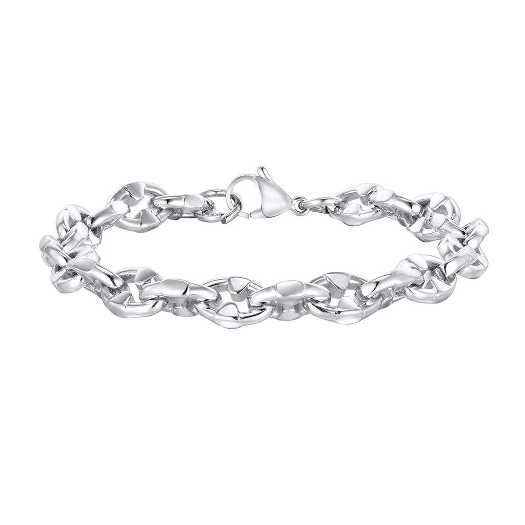 Men's stainless steel thick chain bracelet with geometric links for hip hop style