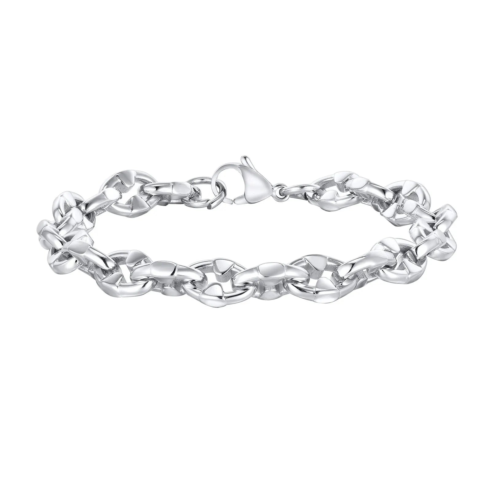 Men's stainless steel thick chain bracelet with geometric links for hip hop style