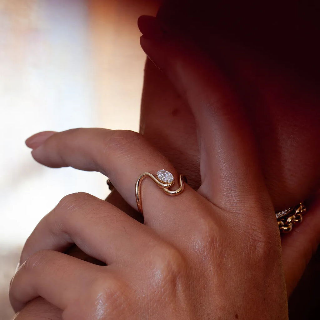 Geometric zircon ring with titanium steel non-fading finish in European/American style