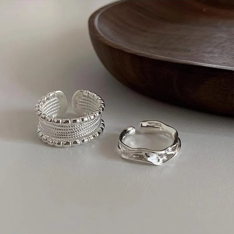Adjustable geometric copper ring with woven twisted multilayer design for women