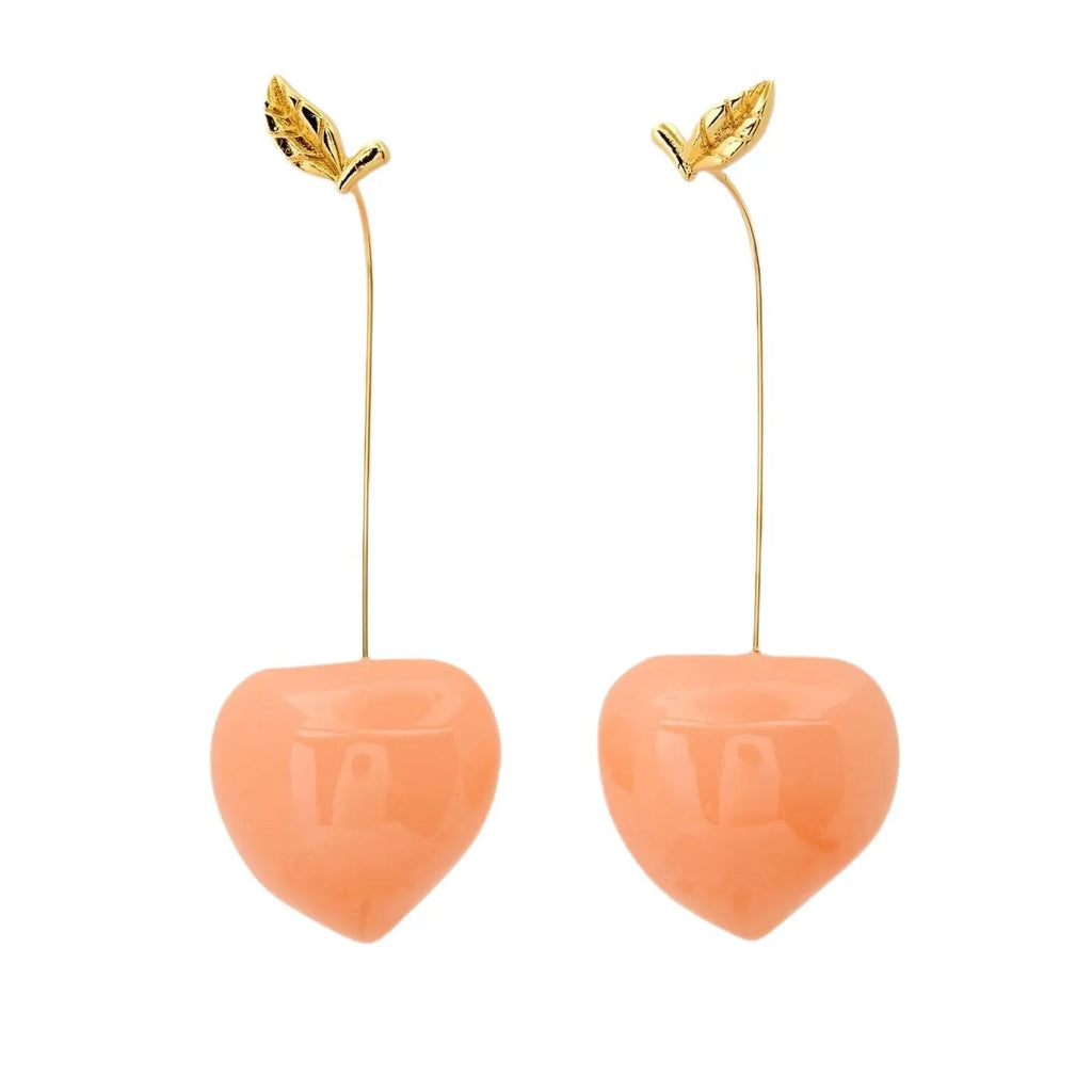 Gold plated copper earrings with fruit and vegetable designs including carrot, blueberry, and chilli pepper
