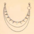 Silver metal dark punk rivet chain belt with double layer phants zipper design for trousers