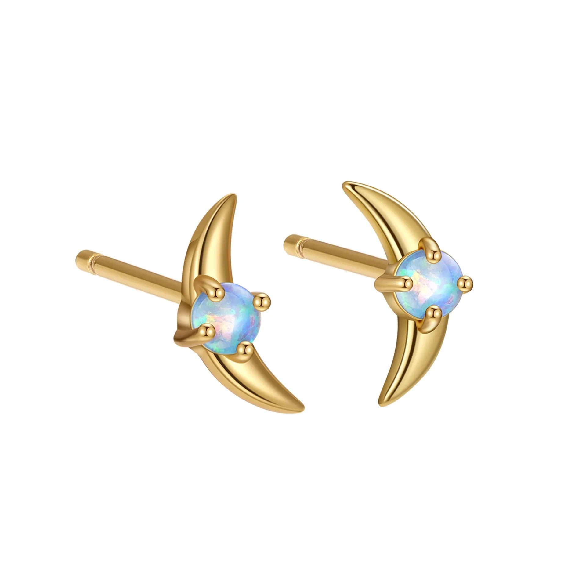 Geometric women's earrings in 925 silver with gold or platinum finish and blue, purple, or white stone.