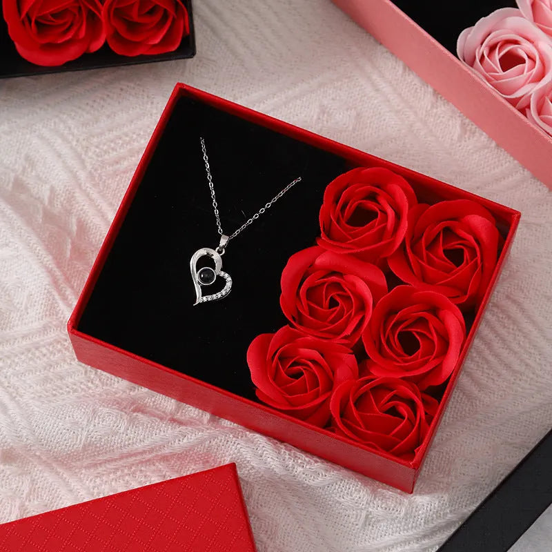 Korean style soap flower gift set in gift box with handbag, in red, pink, or black colour options.