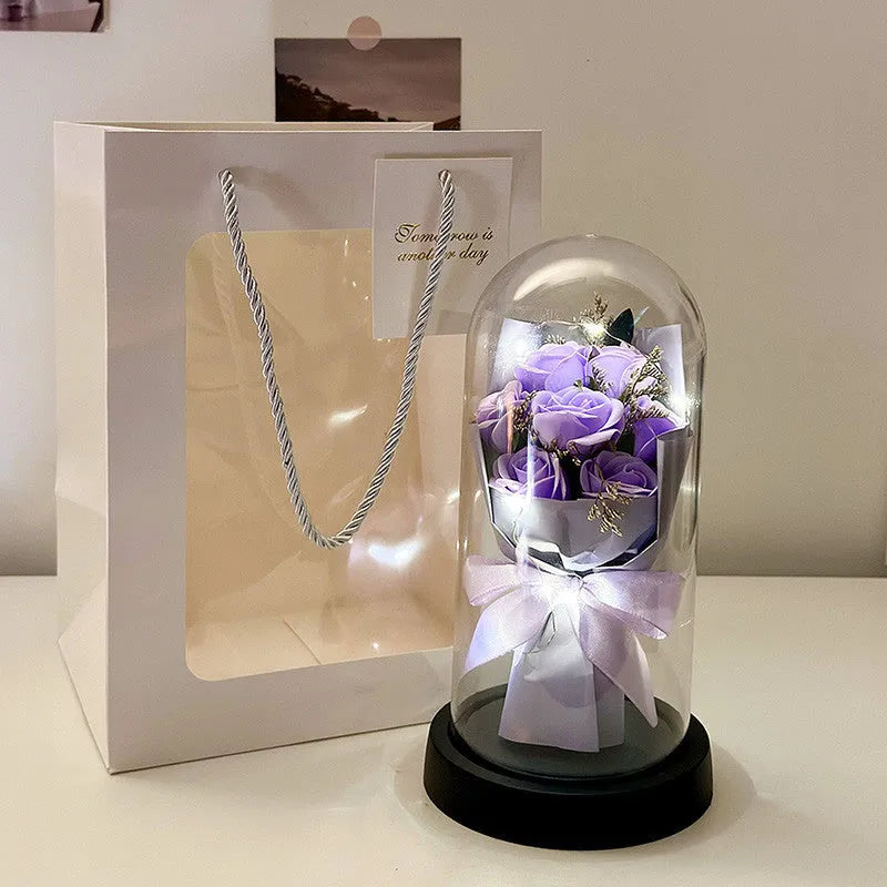 Artificial bionic bouquet arrangement with reusable tote bag in gradient blue colour option