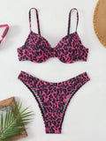 Leopard point bikini swimsuit set for women in backless briefs style, shown in brown mixed colour.