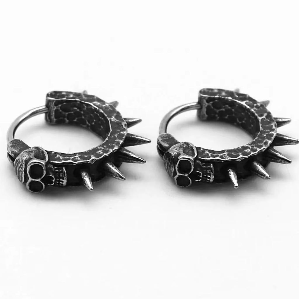 Geometric motorcycle punk earrings in retro black with copper accents and alloy construction
