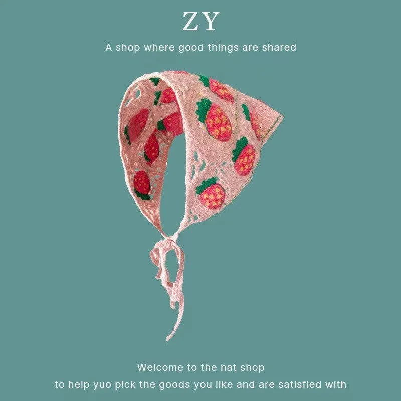 Women's cotton triangle shawl with vintage floral print in retro French style