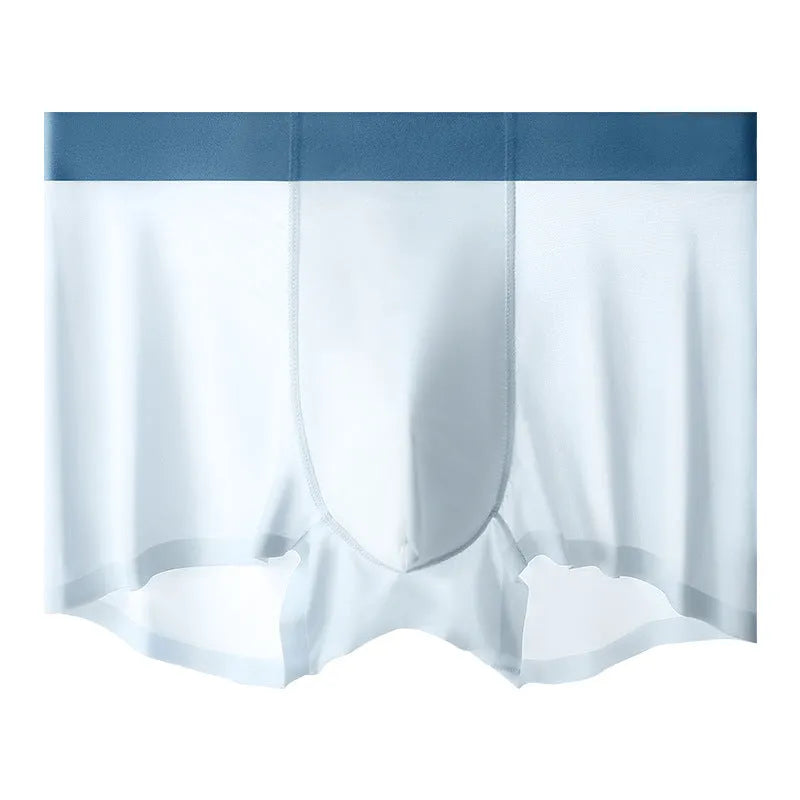 Men's ice silk graphene antibacterial shorts in bean green, showing seamless design and mid waist.