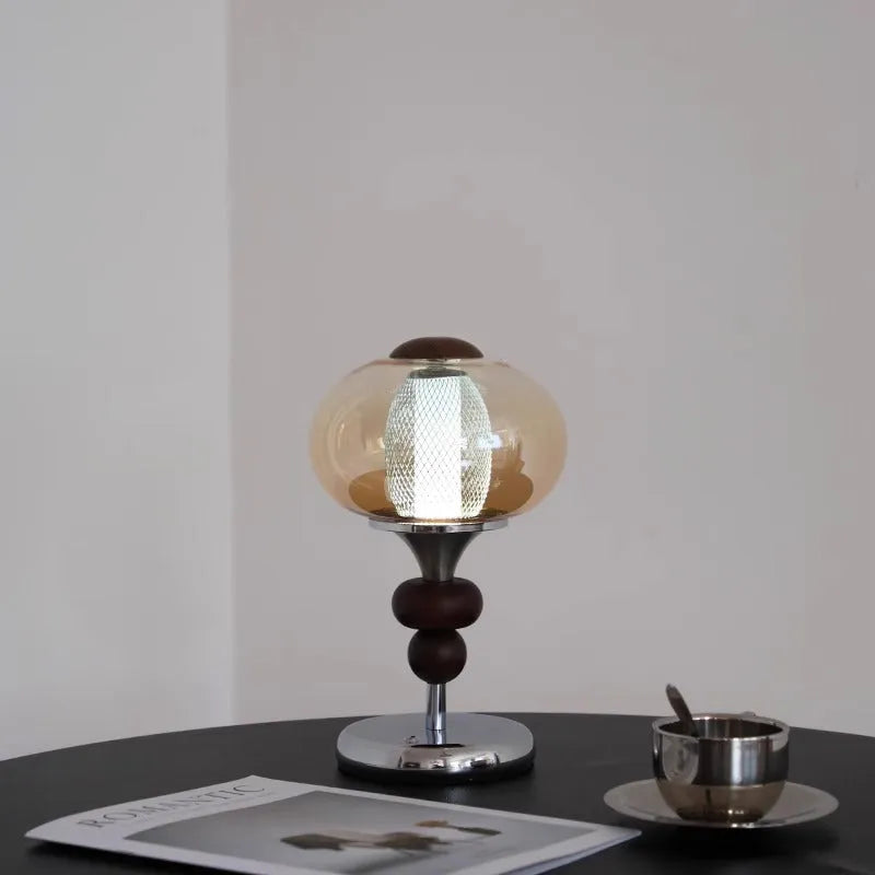 Solid wood palace style desk lamp with touch controls showing retro design