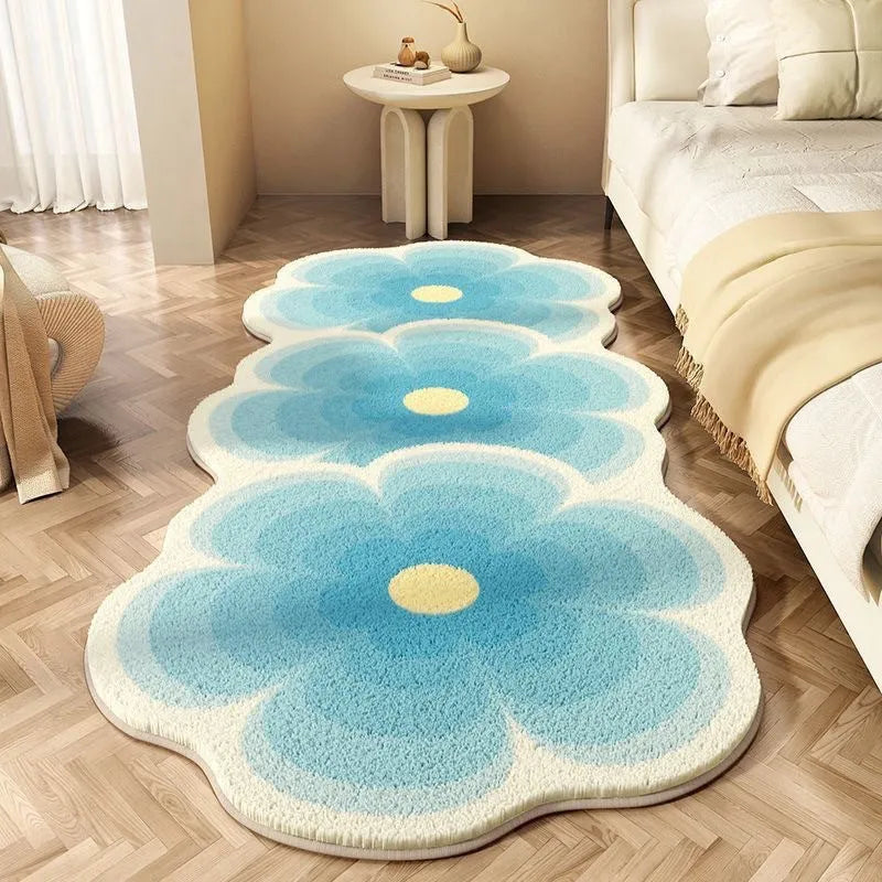 Flower shaped cashmere bedside blanket with cartoon alien print and floral patterns