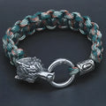 Stainless steel wolf head bracelet in camouflage colour with luen character detailing