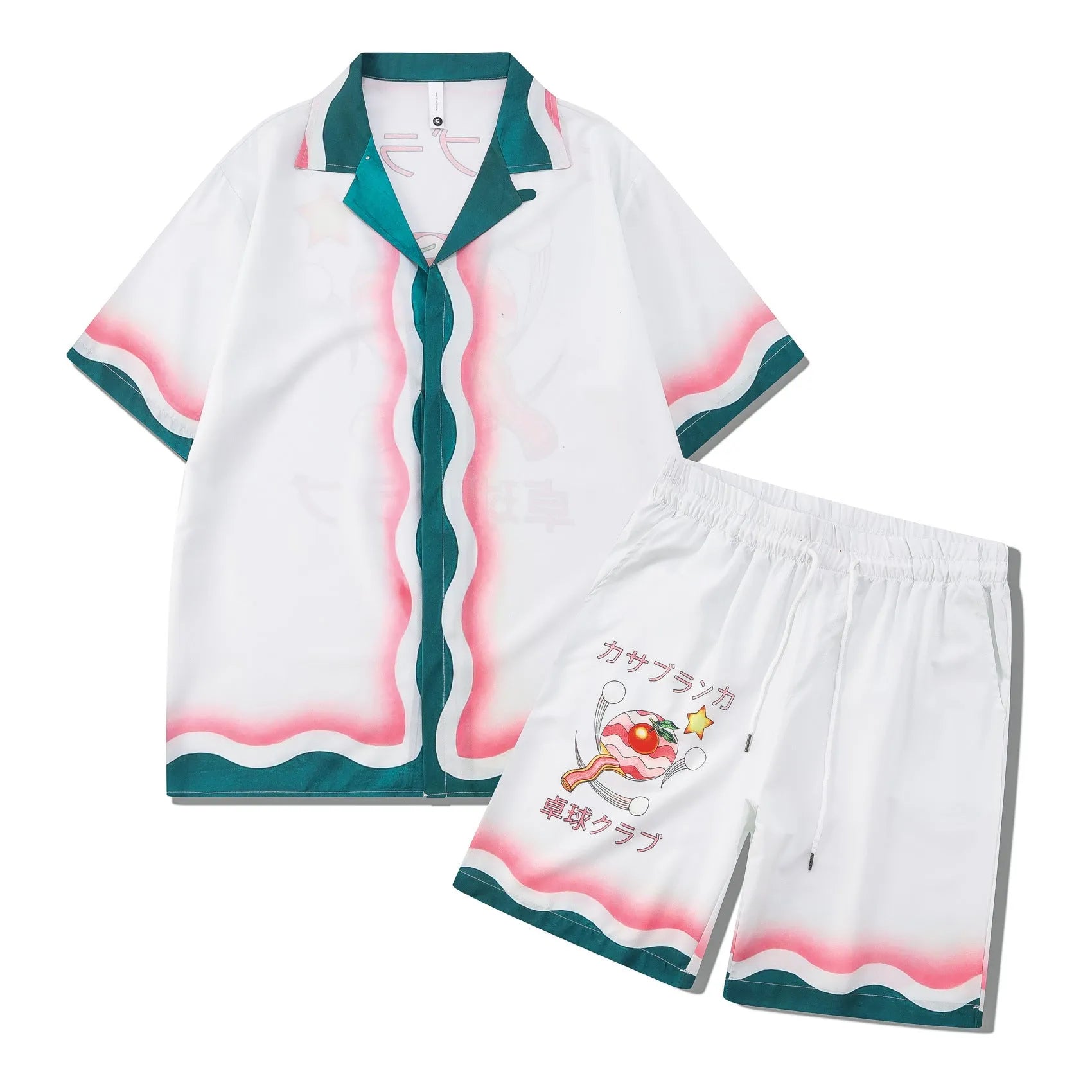 Plaid print beach outfit with matching short sleeve shirt and trousers on a mannequin