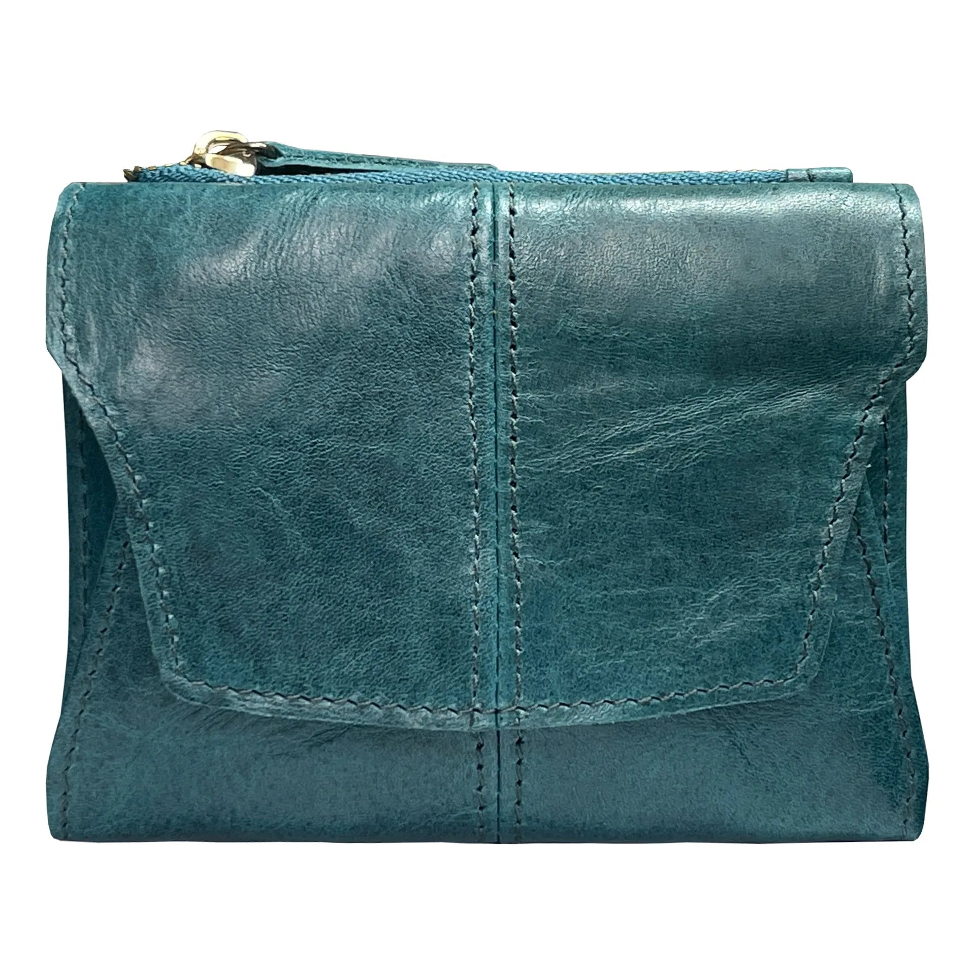 Genuine cowhide leather coin purse in multiple colours showing stitching detail and anti-theft swiping function